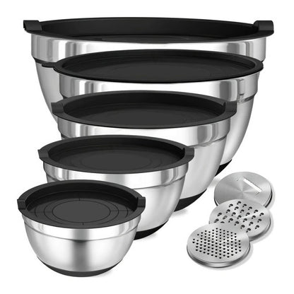 Stainless Steel Mixing Bowl Collection with Airtight Covers and Grip Bottom, Set of 8
