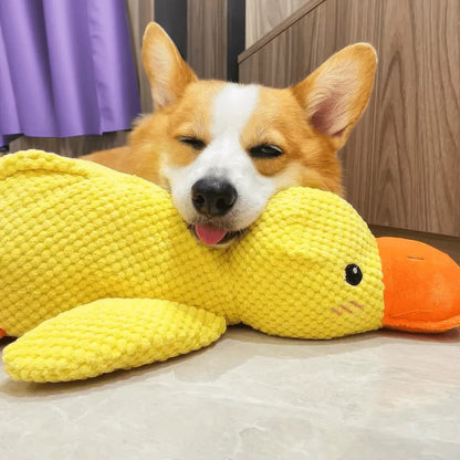 Long-lasting rubber squeaky duck chew toy for canine companions