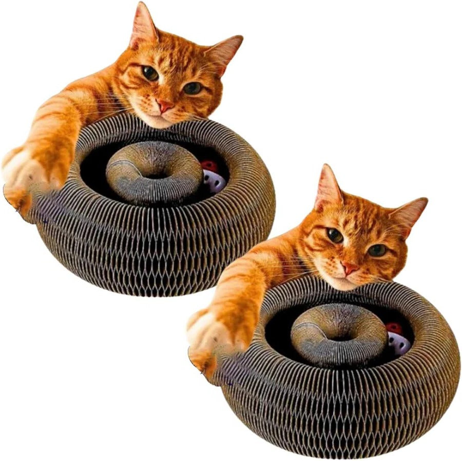 Cat scratching pad with rolling ball track for interactive play