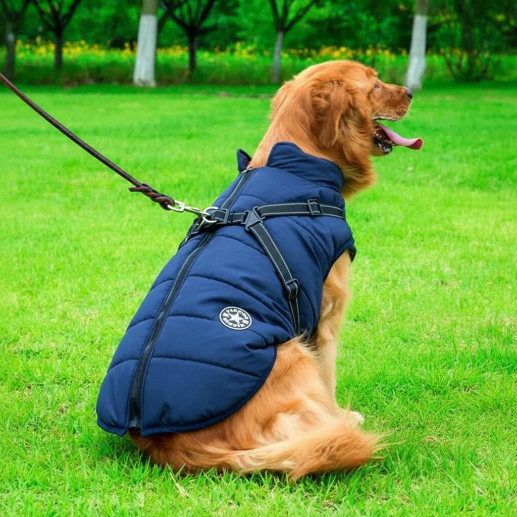 Waterproof Canine Winter Jacket with Sherpa Fleece Lining and Harness Details