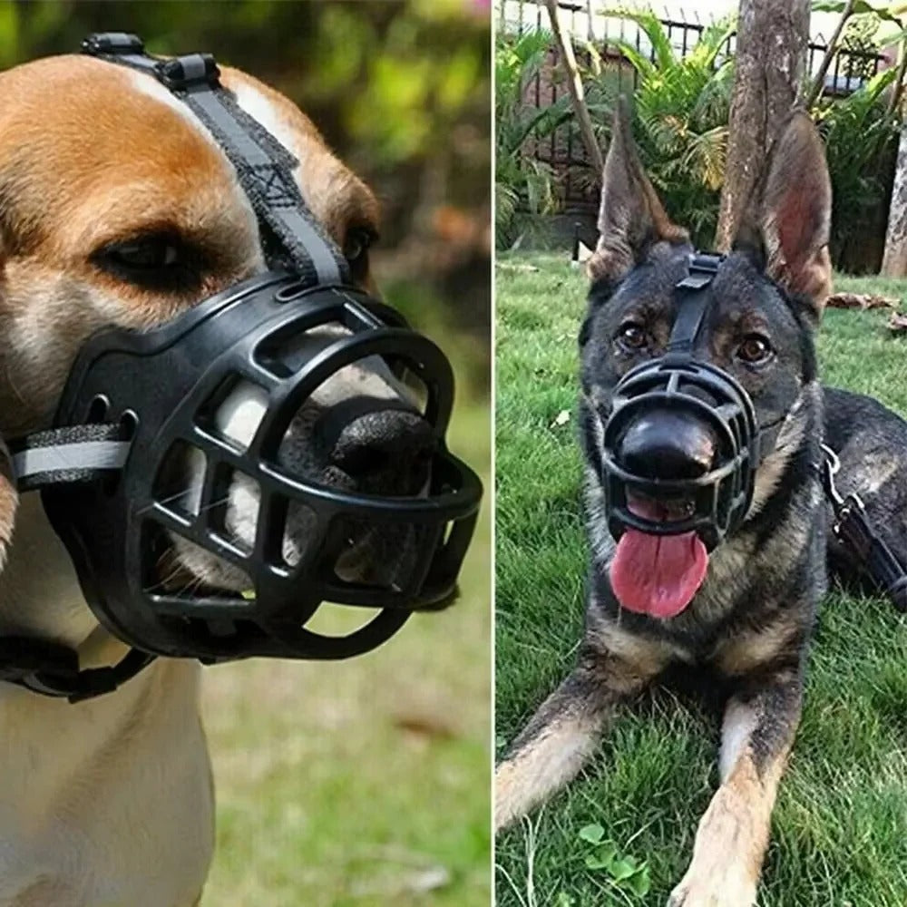 Breathable dog muzzle with adjustable straps for a secure and comfortable fit