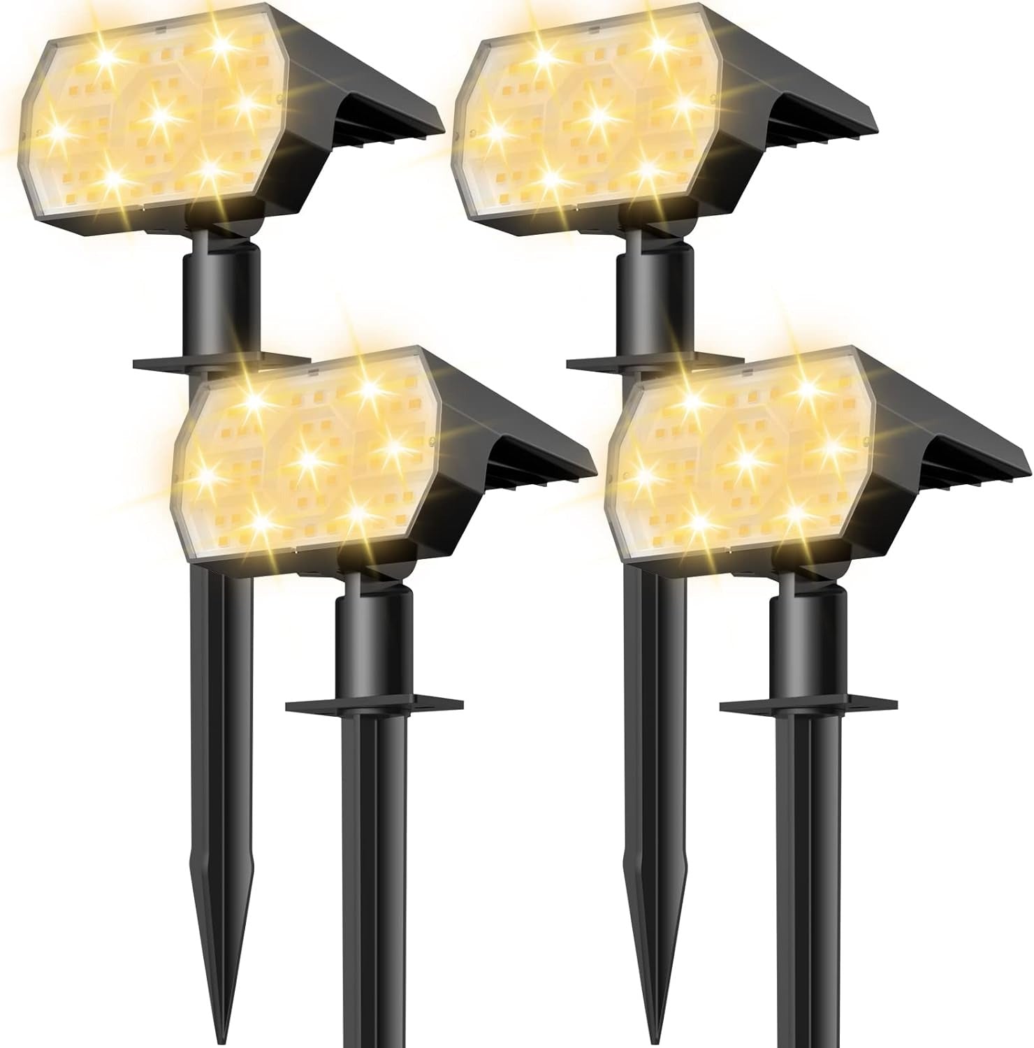 Solar Outdoor Waterproof Spotlights, 56 LED IP68 Landscape Lighting, 3 Modes Warm White Solar Garden Lights, 4 Pack Set