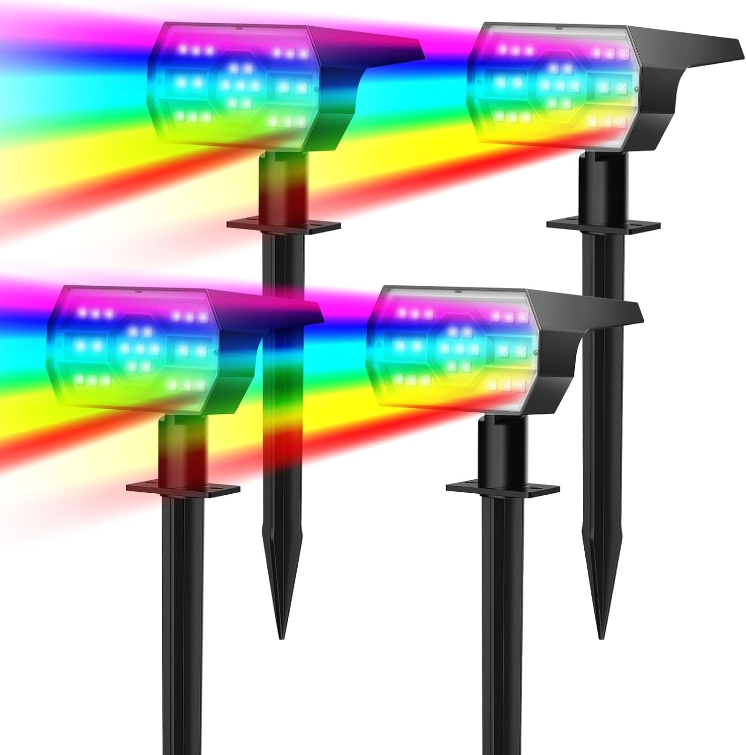 Solar Outdoor Waterproof Spotlights, 56 LED IP68 Landscape Lighting, 3 Modes Warm White Solar Garden Lights, 4 Pack Set