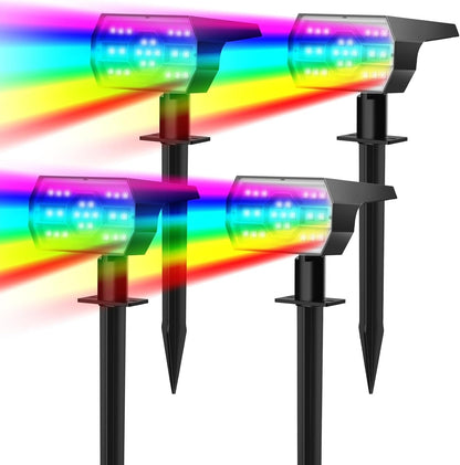 Solar Outdoor Waterproof Spotlights, 56 LED IP68 Landscape Lighting, 3 Modes Warm White Solar Garden Lights, 4 Pack Set