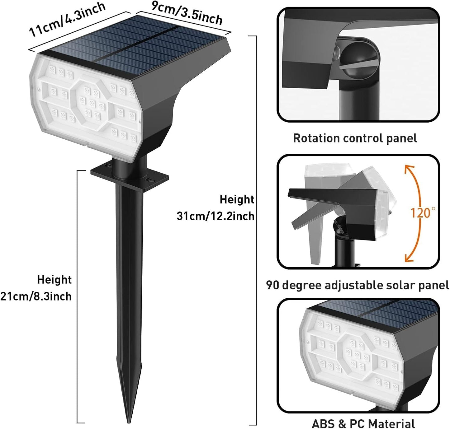 Solar Outdoor Waterproof Spotlights, 56 LED IP68 Landscape Lighting, 3 Modes Warm White Solar Garden Lights, 4 Pack Set