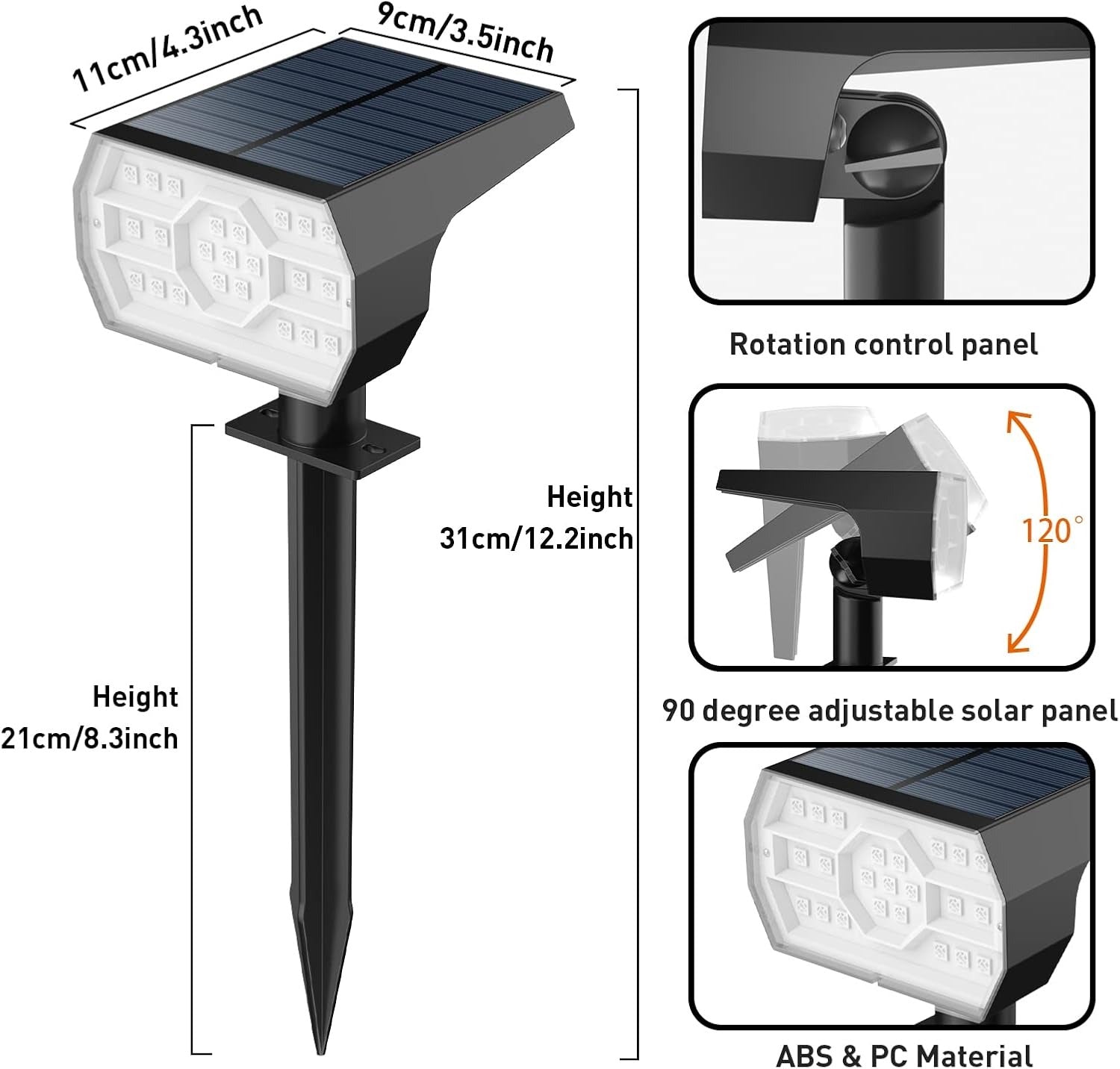 Solar Outdoor Waterproof Spotlights, 56 LED IP68 Landscape Lighting, 3 Modes Warm White Solar Garden Lights, 4 Pack Set