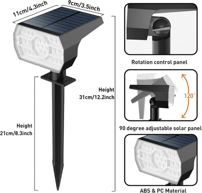 Solar Outdoor Waterproof Spotlights, 56 LED IP68 Landscape Lighting, 3 Modes Warm White Solar Garden Lights, 4 Pack Set