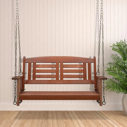 Harmony 2-Person Wooden Swing Chair with Chains - Reddish Brown