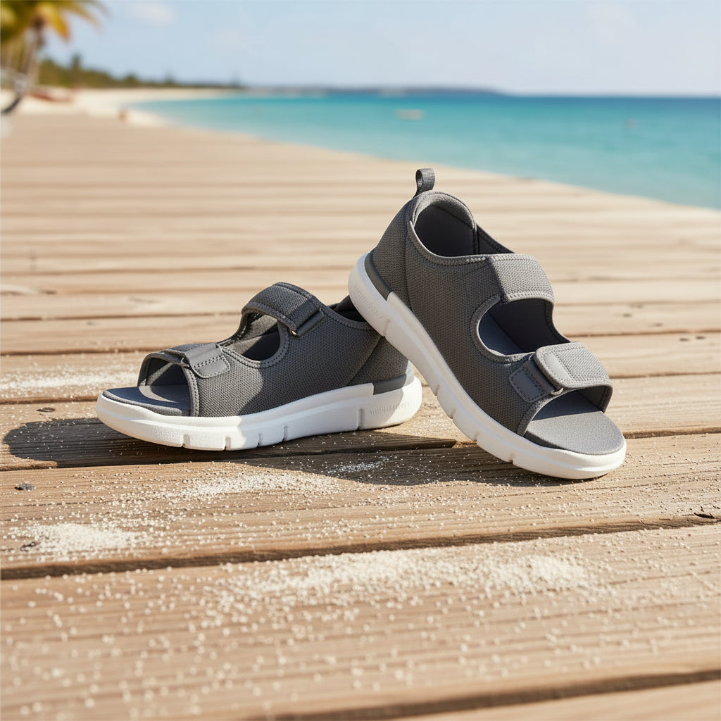 Heren sandalen met orthopedische steun, speciaal ontworpen voor comfort tijdens lange wandelingen.