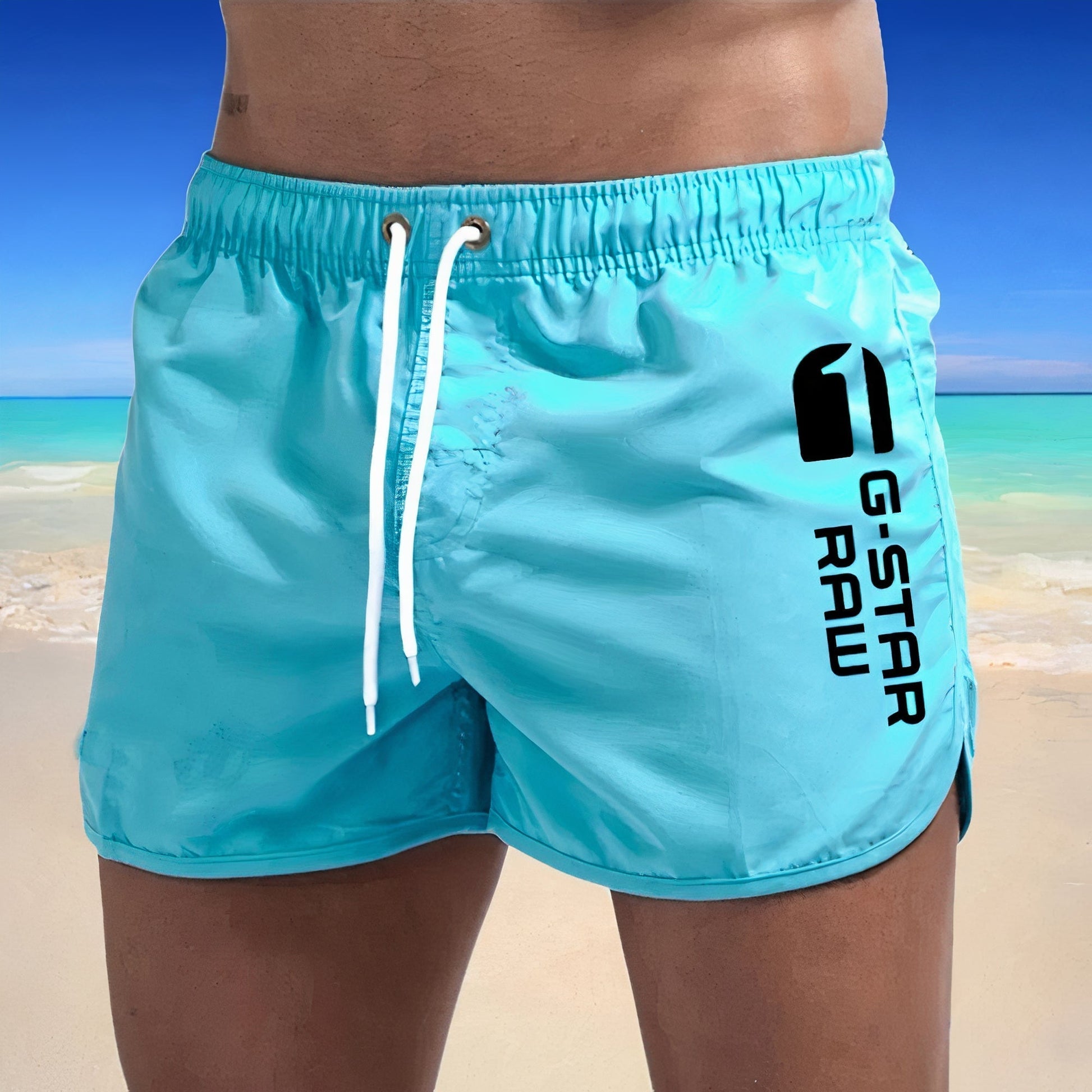 "Stijlvolle heren zwembroek Arch, sneldrogend, blauwgroene tint, elegant ontwerp, comfortabele pasvorm voor zomeravonturen."