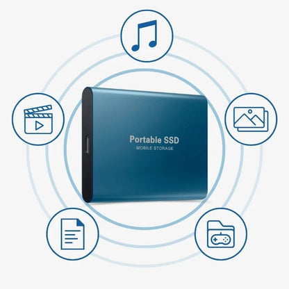 "Ultra Snel Draagbare Externe SSD, 1TB-16TB, stijlvol ontwerp, ideaal voor snelle gegevensoverdracht onderweg."