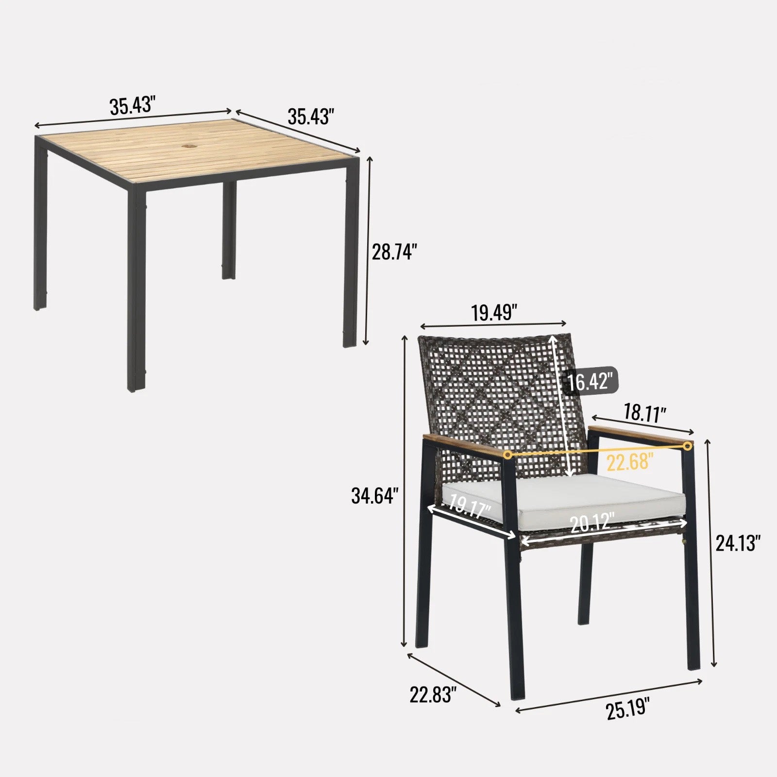 Verano Rattan Patio Dining Set with Slatted Table and 4 Stackable Chairs