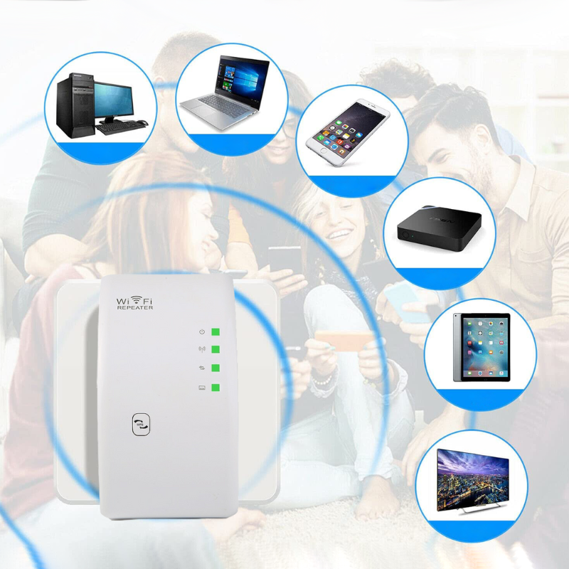 "Wit compacte draadloze WiFi-versterker voor snel, stabiel internet, ideaal voor thuisgebruik, platte rechthoekige vorm."